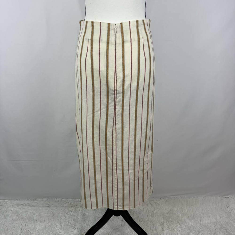 Madewell Twist-Front Sarong Midi Skirt Stripe Womens Cream 2 Side Slit Linen NWT - Picture 9 of 14